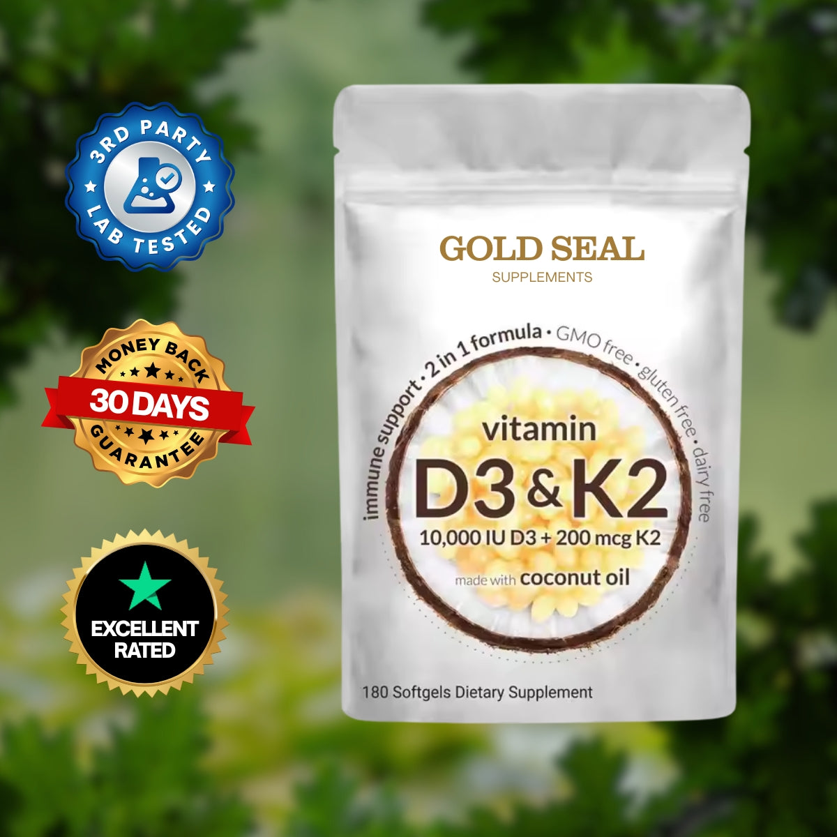 High-Potency Vitamin D3 & K2 Softgels (6-Pack + 2 Free)